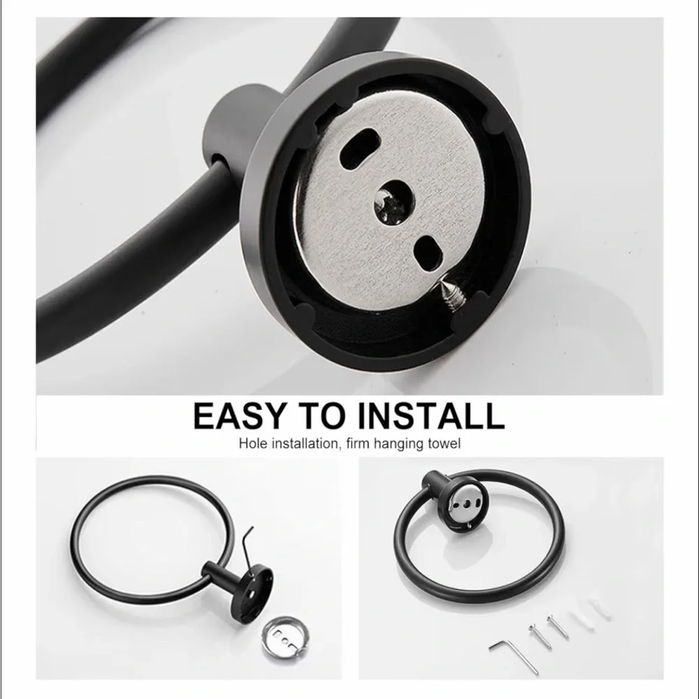 SetSail Towel Holder for Bathroom/Kitchen Wall Matte Black Towel Ring NIB